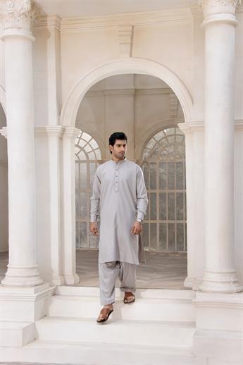 Grey Mens Kurta Shalwar with Simple Self to Embroidery