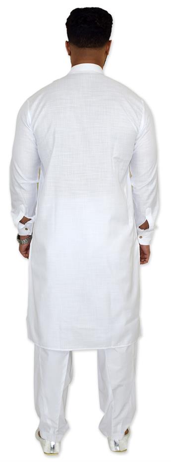 White Kurta Shalwar with Side Button Opening.