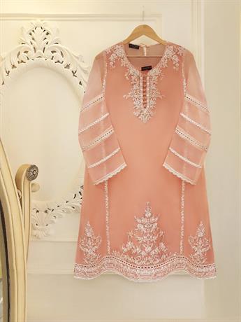 Peach Pink 2 piece Pure Organza Kurta with Trouser