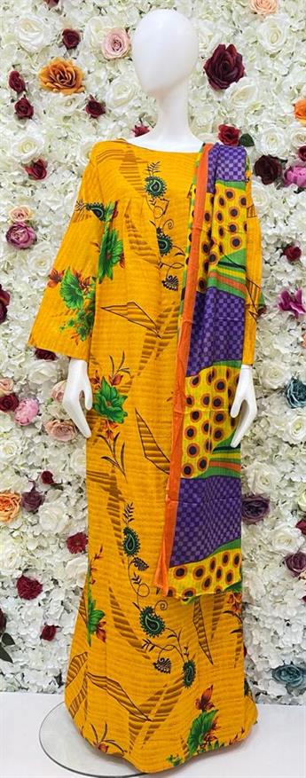 Digital Printed Cotton Nighty with dupatta. Full sleeves. Side pocket.