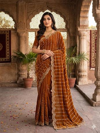 Shimmer silk saree with kasab,siquince and motti work.Its comes with readymade blouse with long slee