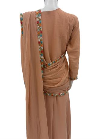 Peach Georgette Saree Dress