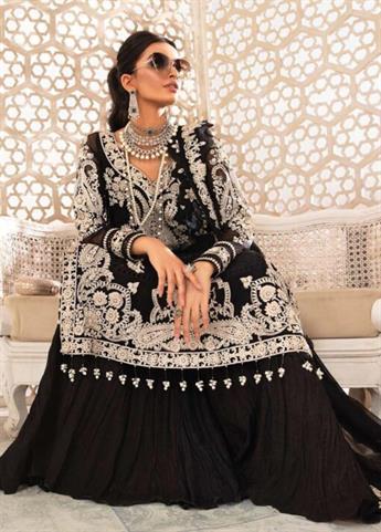 Black Embroidered Raw Silk Maria. B Chiffon Readymade 3 Piece Stitched Suit