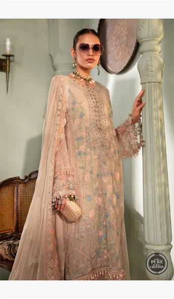 Nude Pink Embroidered Maria. B Chiffon Readymade 3 Piece Stitched Suit