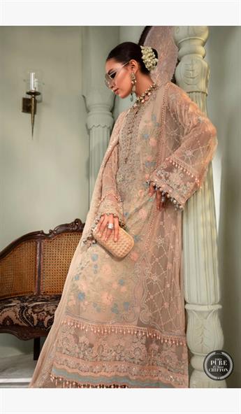 Nude Pink Embroidered Maria. B Chiffon Readymade 3 Piece Stitched Suit