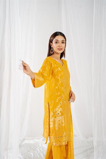 Mustard Yellow Printed Jacquard Ladies Readymade