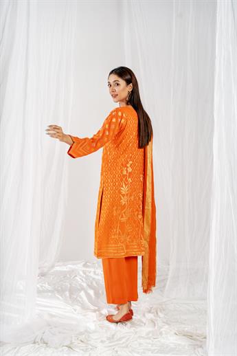 Orange Printed Jacquard Ladies Readymade