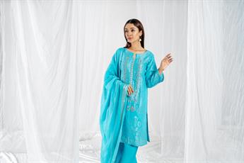 Blue Printed Jacquard Ladies Readymade