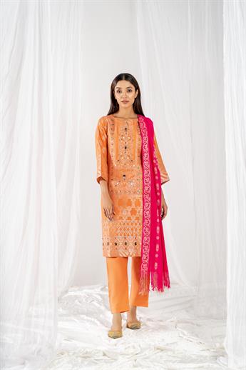 Peach Printed Jacquard Ladies Readymade