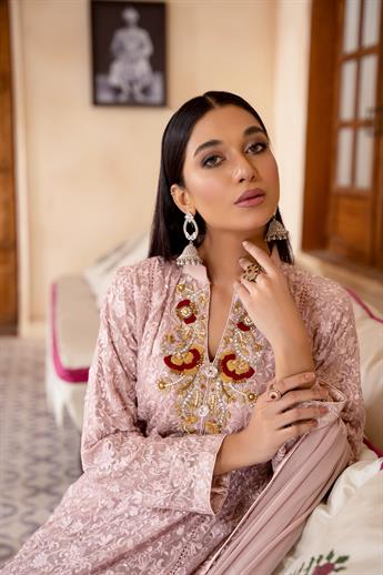 Pink Embroidered Chiffon Gharara Ladies Readymade