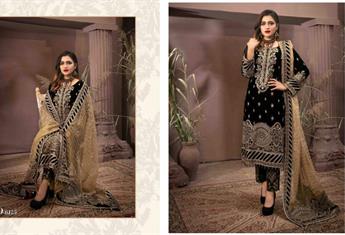 Black & Cream Embroidered Black/Ceam Tawakkal Designer Velvet Stitched Suit