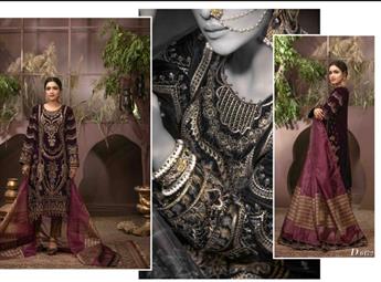 Dark Purple & Brown Embroidered Velvet Ladies Readymade
