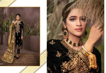 Black & Gold Embroidered Velvet Ladies Readymade