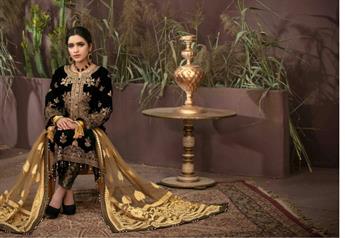 Black & Gold Embroidered Velvet Ladies Readymade