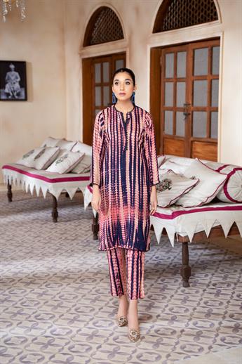 Pink & Purple Pink/Purple 2 Piece Tie & Dye Straight Kameez and Trouser