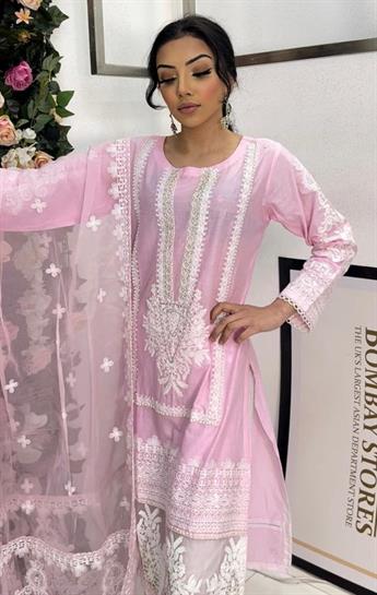 Pink Embroidered Cotton Palazzo Ladies Readymade