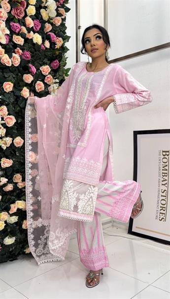 Pink Embroidered Cotton Palazzo Ladies Readymade