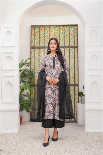 Black & Grey Printed Organza Palazzo Ladies Readymade