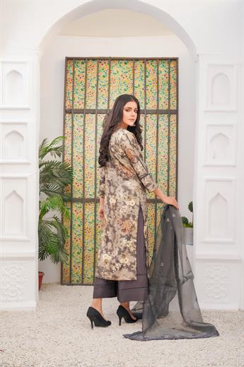 Charcoal Grey Printed Organza Palazzo Ladies Readymade