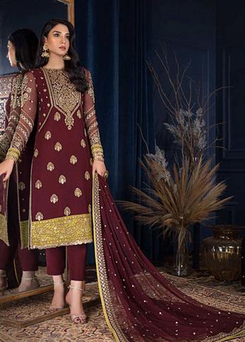 Deep Maroon Sequinned Chiffon Straight-Cut Ladies Readymade