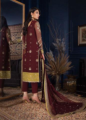 Deep Maroon Sequinned Chiffon Straight-Cut Ladies Readymade