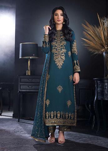 Deep Teal Sequinned Chiffon Ladies Readymade