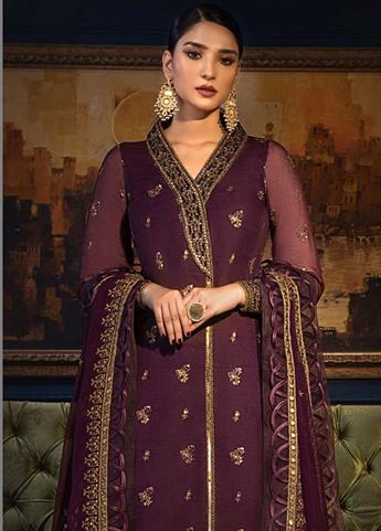 Dark Purple Sequinned Chiffon Ladies Readymade