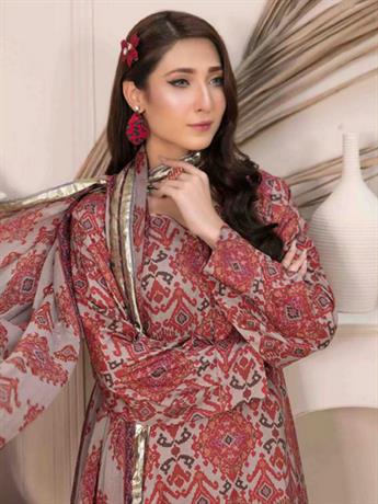 Grey & Multicolour Digital Printed Chiffon Dupatta – Linen Shalwar Suit
