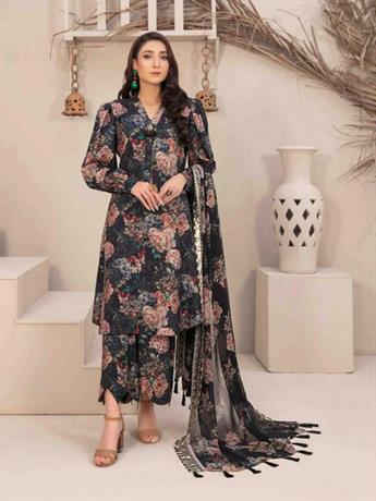 Multicolour Chiffon Digital Printed Linen Shirt with Pakistan Salwar and Dupatta