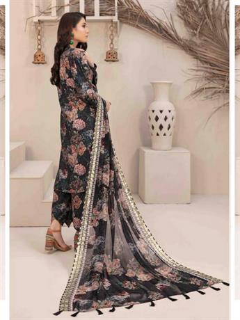 Multicolour Chiffon Digital Printed Linen Shirt with Pakistan Salwar and Dupatta