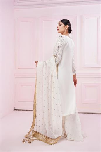 Off White Embroidered Stitched 3 Piece Suit
