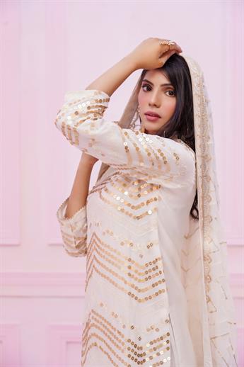 Off White Stunning Embroidered 3 Piece Stitched Suit