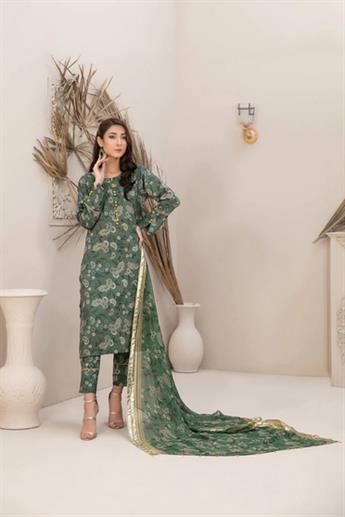 Green Digital Print Chiffon 3 Piece Ready-to-wear Printed Linen Collection