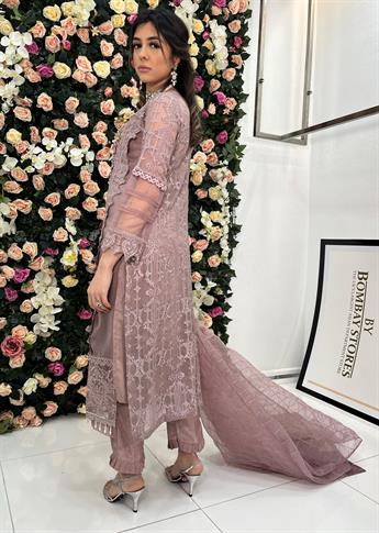 Lilac Embroidered Raw Silk Angrakha 3 Piece Suit