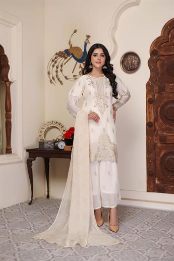 Cream & Gold Sharara 3 Piece Suit