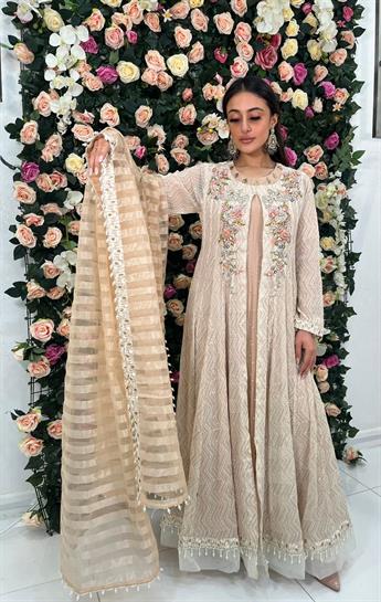 Ivory Embroidered Raw Silk Angrakha 3 Peice Dress
