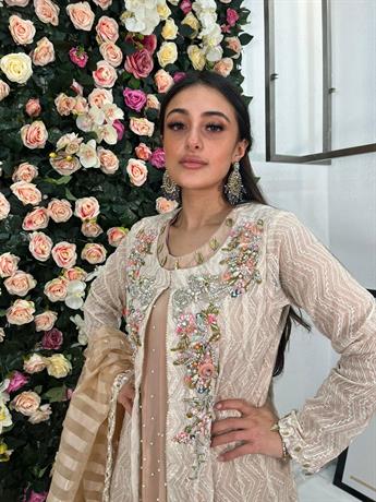 Ivory Embroidered Raw Silk Angrakha 3 Peice Dress