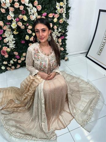 Ivory Embroidered Raw Silk Angrakha 3 Peice Dress