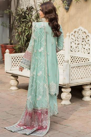 Mint B Embroidered Raw Silk Ladies 3 Piece Suit