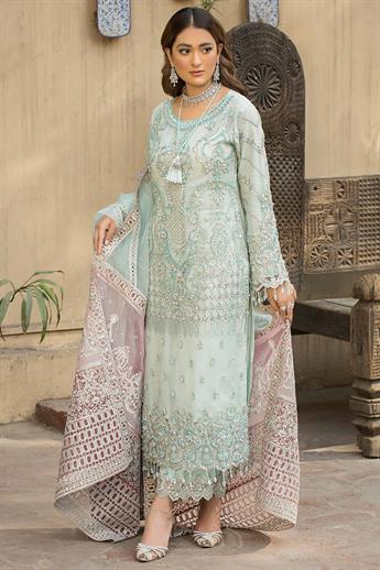 Mint G Embroidered Raw Silk Ladies 3 Piece Suit