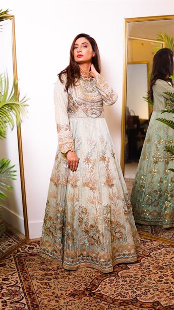Mint Embroidered Net Maxi Ladies Readymade