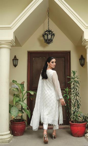 Mint Embroidered Raw Silk Ladies Readymade