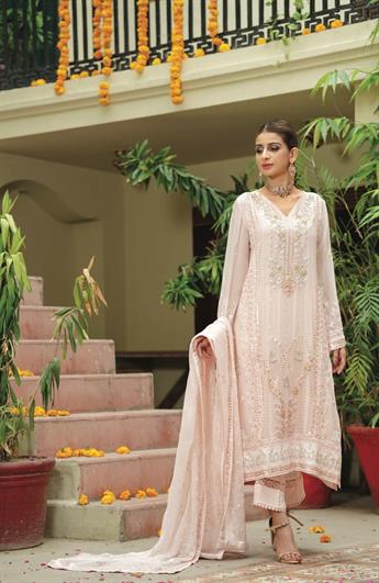 Pink Embroidered Raw Silk Ladies Readymade