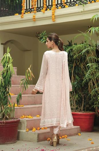 Pink Embroidered Raw Silk Ladies Readymade