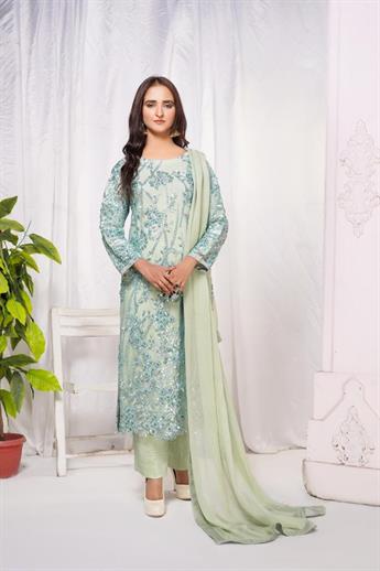 Mint Green Embroidered Chiffon Ladies Readymade