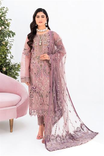 Pink Embroidered Raw Silk Ladies Readymade