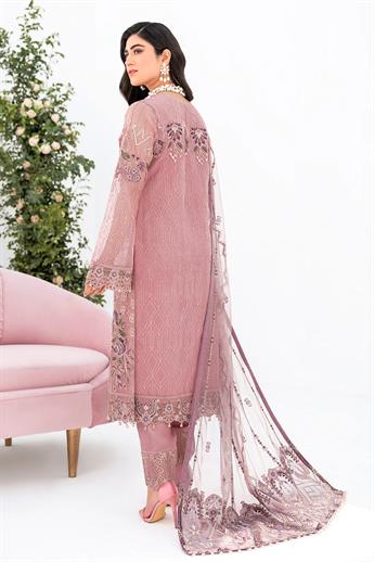Pink Embroidered Raw Silk Ladies Readymade