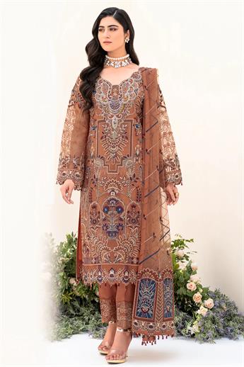 Burnt Orange Embroidered Raw Silk Ladies Readymade