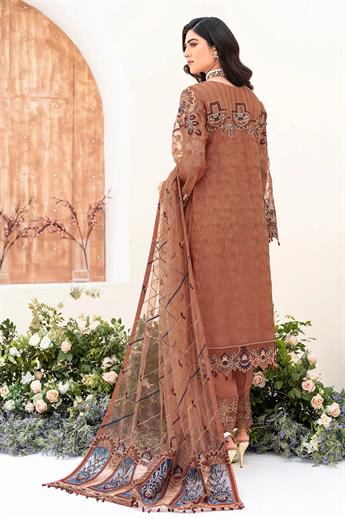 Burnt Orange Embroidered Raw Silk Ladies Readymade