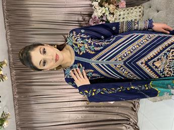 Navy Blue Embroidered Chiffon Ladies Readymade